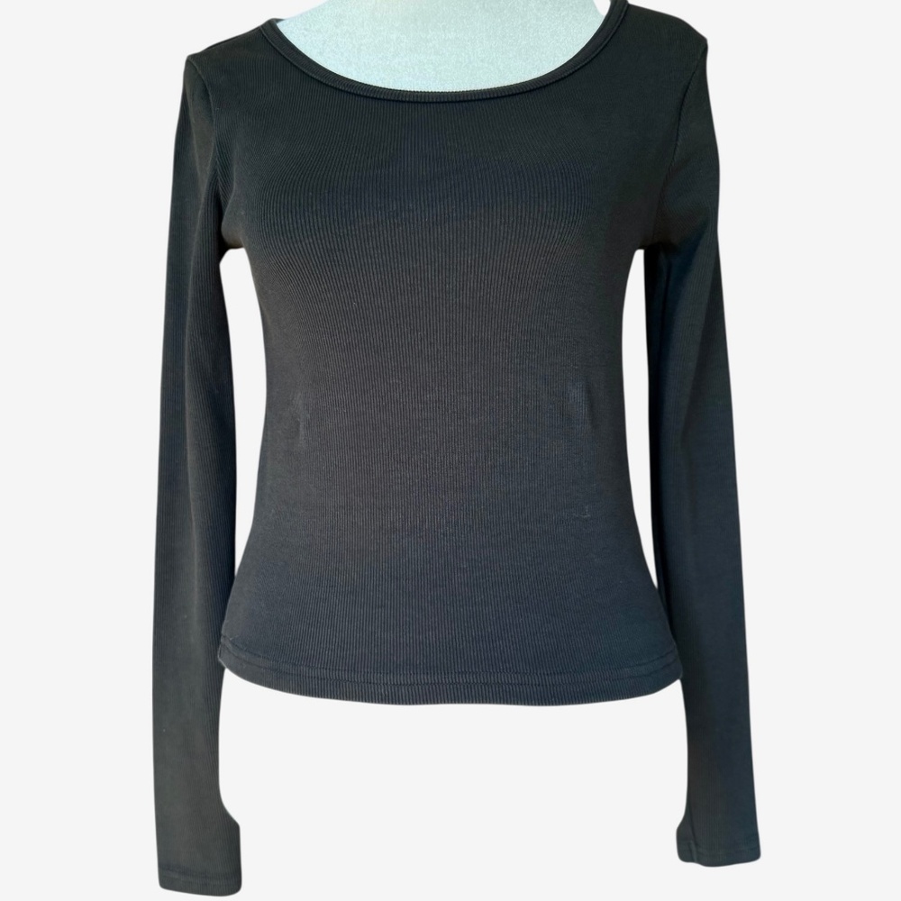 Pact Organic Cotton Blend Fitted Long Sleeve Black Tee Sz‎ S